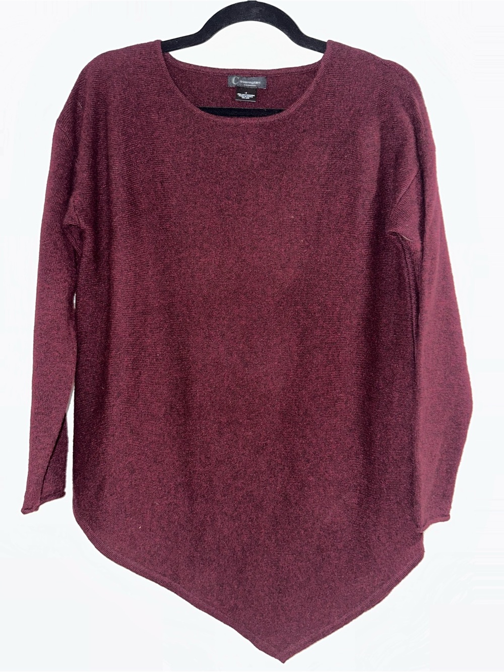 Women's Asymmetric Hem Crewneck Sweater - Deep Burgundy